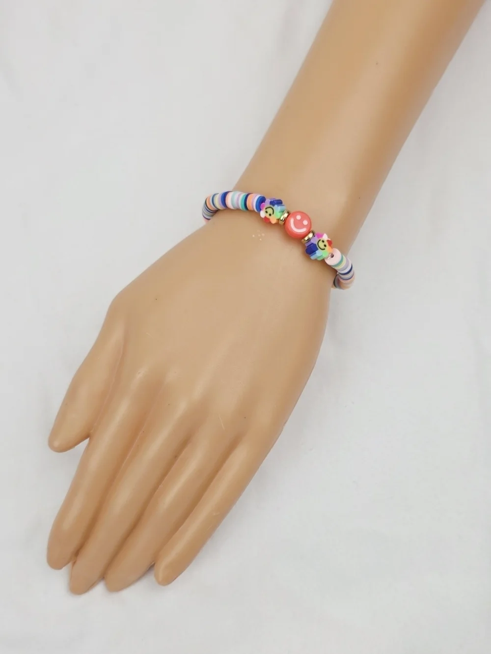 Handmade Clay Bead Multi Color Smiley Face Flower Bracelet